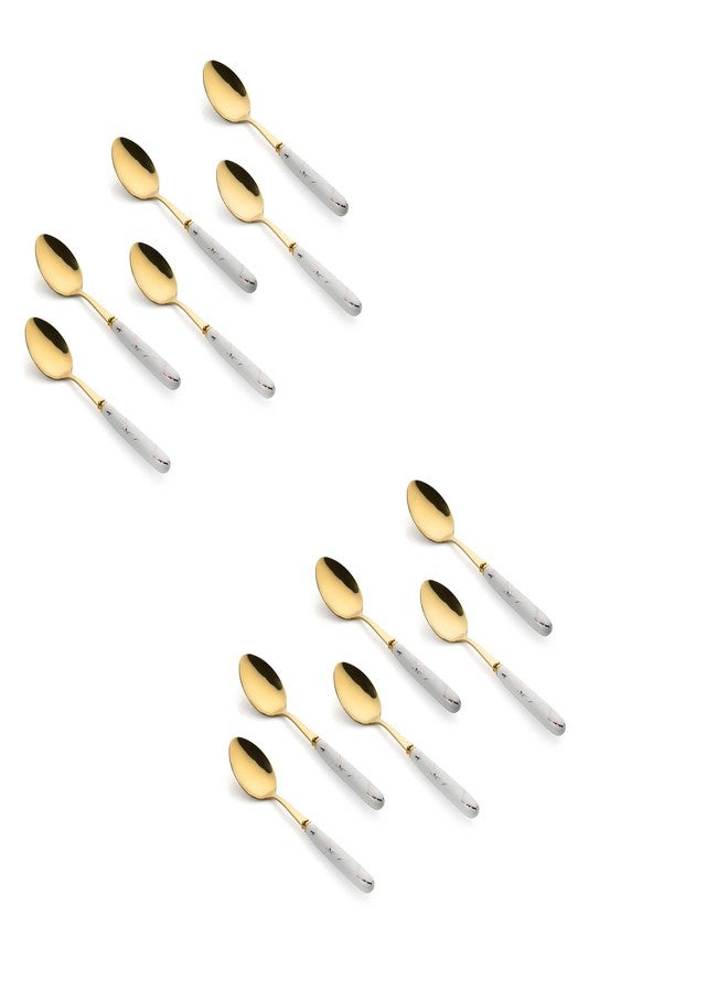 MGeezz Golden Ceramic Spoons Set for Home Kitchen & Restaurant Cutlery Dinner Table Bouillon Spoon Oval Edge with Ceramic Handle Tableware Serving Spoons (Golden 12 Big Spoons - 18.5cm) - Image 1